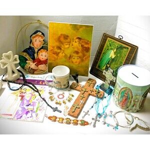 Religious Lot Our Lady of Guadalupe, Angels, Jesus art, jewelry Rosaries Crosses